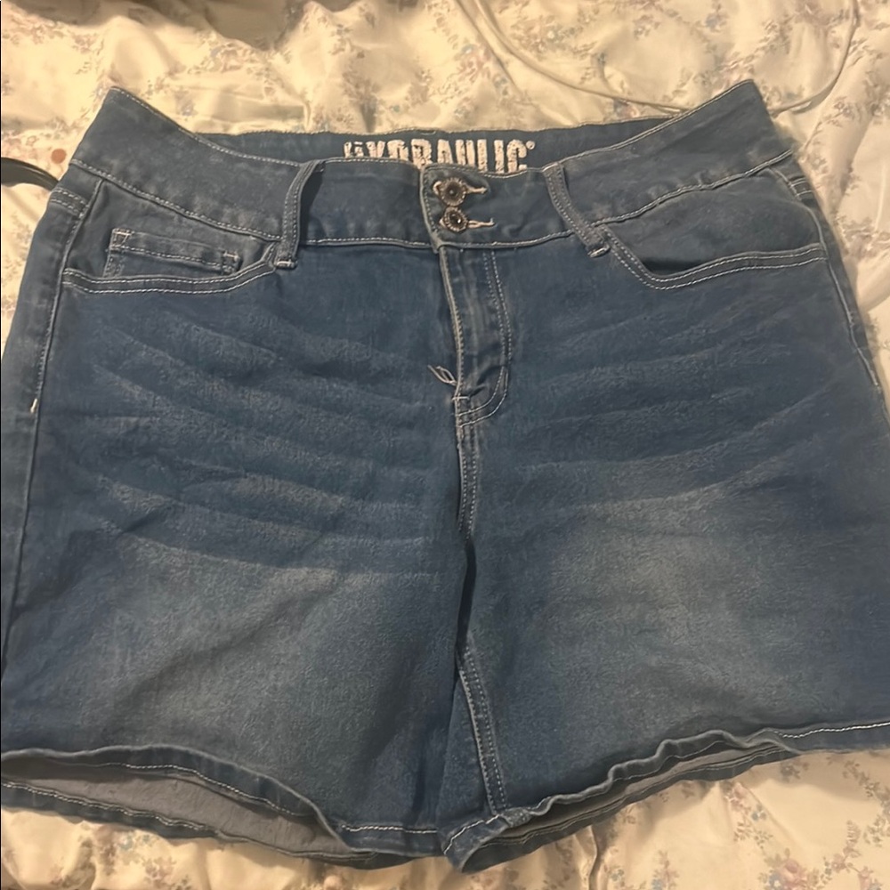 Hydraulic Blue Jean Shorts with Cuffed Hem